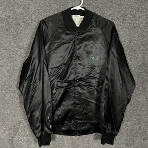 Vintage Westark Jacket Mens Large Black Satin Bomber Club Soda USA 70s 80s